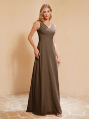 Robe de Demoiselle d'Honneur Empire Sans Manches avec Nœud Papillon Brun