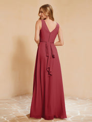 Robe de Demoiselle d'Honneur Empire Sans Manches avec Nœud Papillon Bordeaux