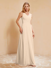 Robe de Demoiselle d'Honneur Empire Sans Manches avec Nœud Papillon Champagne