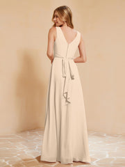 Robe de Demoiselle d'Honneur Empire Sans Manches avec Nœud Papillon Champagne