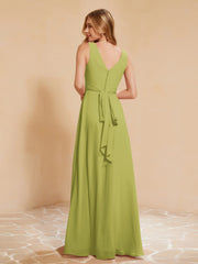 Robe de Demoiselle d'Honneur Empire Sans Manches avec Nœud Papillon Trèfle