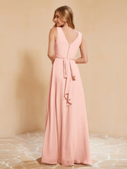 Robe de Demoiselle d'Honneur Empire Sans Manches avec Nœud Papillon Corail Grande Taille