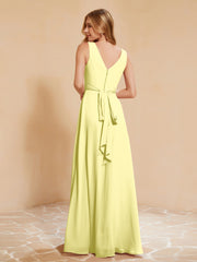 Robe de Demoiselle d'Honneur Empire Sans Manches avec Nœud Papillon Jonquille