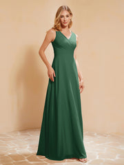Robe de Demoiselle d'Honneur Empire Sans Manches avec Nœud Papillon Vert Foncé
