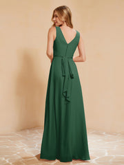 Robe de Demoiselle d'Honneur Empire Sans Manches avec Nœud Papillon Vert Foncé