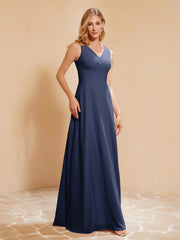 Robe de Demoiselle d'Honneur Empire Sans Manches avec Nœud Papillon Bleu Marine Grande Taille