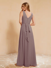 Robe de Demoiselle d'Honneur Empire Sans Manches avec Nœud Papillon Dusk