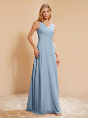 Robe de Demoiselle d'Honneur Empire Sans Manches avec Nœud Papillon Bleu Poudré Grande Taille