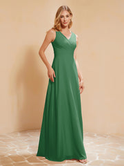 Robe de Demoiselle d'Honneur Empire Sans Manches avec Nœud Papillon Emeraude
