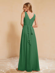 Robe de Demoiselle d'Honneur Empire Sans Manches avec Nœud Papillon Emeraude