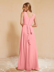Robe de Demoiselle d'Honneur Empire Sans Manches avec Nœud Papillon Flamant