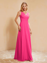 Robe de Demoiselle d'Honneur Empire Sans Manches avec Nœud Papillon Fuchsia