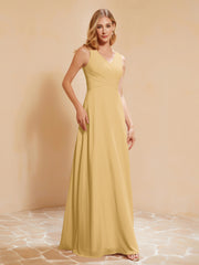 Robe de Demoiselle d'Honneur Empire Sans Manches avec Nœud Papillon Or Grande Taille
