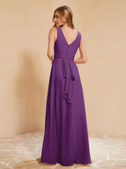 Robe de Demoiselle d'Honneur Empire Sans Manches avec Nœud Papillon Raisin