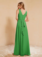 Robe de Demoiselle d'Honneur Empire Sans Manches avec Nœud Papillon Vert