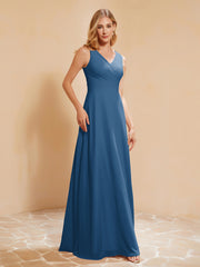 Robe de Demoiselle d'Honneur Empire Sans Manches avec Nœud Papillon Bleu Encre Grande Taille