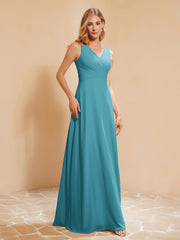Robe de Demoiselle d'Honneur Empire Sans Manches avec Nœud Papillon Jade