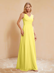 Robe de Demoiselle d'Honneur Empire Sans Manches avec Nœud Papillon Citron
