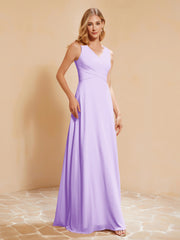 Robe de Demoiselle d'Honneur Empire Sans Manches avec Nœud Papillon Lilas