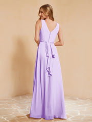 Robe de Demoiselle d'Honneur Empire Sans Manches avec Nœud Papillon Lilas