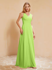 Robe de Demoiselle d'Honneur Empire Sans Manches avec Nœud Papillon Vert Citron