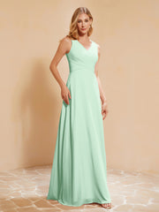 Robe de Demoiselle d'Honneur Empire Sans Manches avec Nœud Papillon Vert Menthe