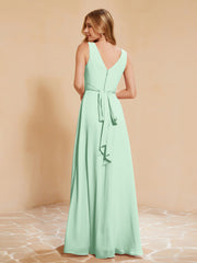 Robe de Demoiselle d'Honneur Empire Sans Manches avec Nœud Papillon Vert Menthe Grande Taille