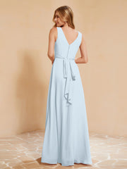 Robe de Demoiselle d'Honneur Empire Sans Manches avec Nœud Papillon Brume