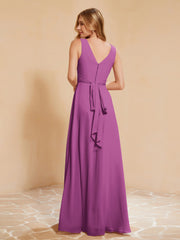 Robe de Demoiselle d'Honneur Empire Sans Manches avec Nœud Papillon Orchidee