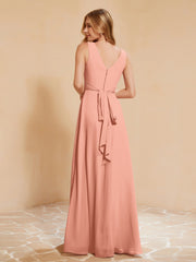 Robe de Demoiselle d'Honneur Empire Sans Manches avec Nœud Papillon Papaye