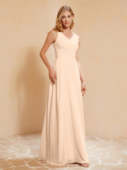 Robe de Demoiselle d'Honneur Empire Sans Manches avec Nœud Papillon Pêche