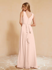 Robe de Demoiselle d'Honneur Empire Sans Manches avec Nœud Papillon Rose Perle