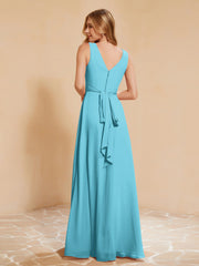 Robe de Demoiselle d'Honneur Empire Sans Manches avec Nœud Papillon Piscine