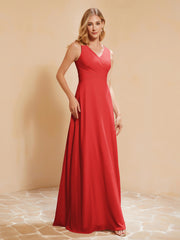 Robe de Demoiselle d'Honneur Empire Sans Manches avec Nœud Papillon Rouge