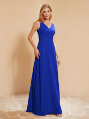 Robe de Demoiselle d'Honneur Empire Sans Manches avec Nœud Papillon Bleu Royale