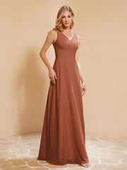 Robe de Demoiselle d'Honneur Empire Sans Manches avec Nœud Papillon Rouille