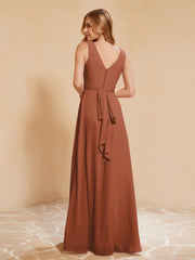 Robe de Demoiselle d'Honneur Empire Sans Manches avec Nœud Papillon Rouille