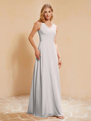 Robe de Demoiselle d'Honneur Empire Sans Manches avec Nœud Papillon Argent