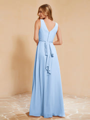Robe de Demoiselle d'Honneur Empire Sans Manches avec Nœud Papillon Bleu Ciel