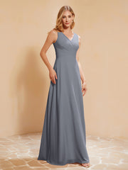Robe de Demoiselle d'Honneur Empire Sans Manches avec Nœud Papillon Gris Acier Grande Taille