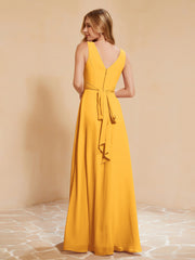 Robe de Demoiselle d'Honneur Empire Sans Manches avec Nœud Papillon Mandarine