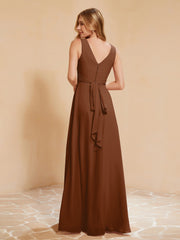 Robe de Demoiselle d'Honneur Empire Sans Manches avec Nœud Papillon Terracotta
