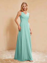 Robe de Demoiselle d'Honneur Empire Sans Manches avec Nœud Papillon Turquoise
