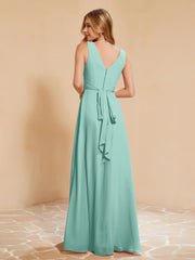 Robe de Demoiselle d'Honneur Empire Sans Manches avec Nœud Papillon Turquoise