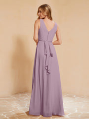 Robe de Demoiselle d'Honneur Empire Sans Manches avec Nœud Papillon Vintage Mauve