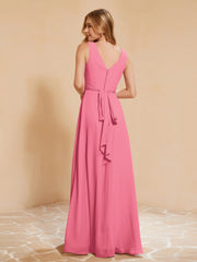Robe de Demoiselle d'Honneur Empire Sans Manches avec Nœud Papillon Pastèque