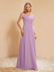 Robe de Demoiselle d'Honneur Empire Sans Manches avec Nœud Papillon Glycine