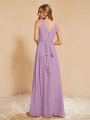 Robe de Demoiselle d'Honneur Empire Sans Manches avec Nœud Papillon Glycine