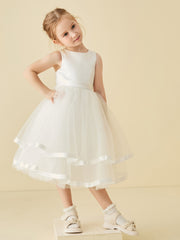 Robe de Demoiselle d'Honneur en Satin avec Haut en Tulle Simple
