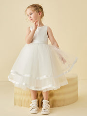 Robe de Demoiselle d'Honneur en Satin avec Haut en Tulle Simple